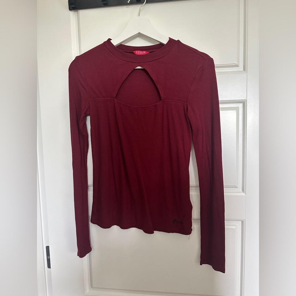 Guess Women's Deep Red Cut-Out Long Sleeve Top